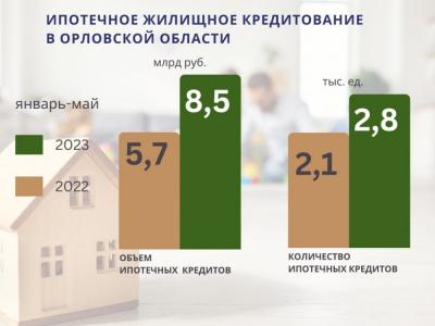 За январь-май 2023 года орловчане взяли ипотеки на 8,5 млрд рублей.